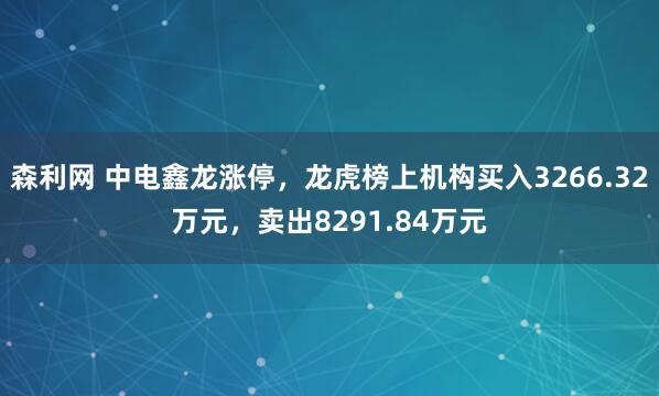 森利网 中电鑫龙涨停，龙虎榜上机构买入3266.32万元，卖出8291.84万元